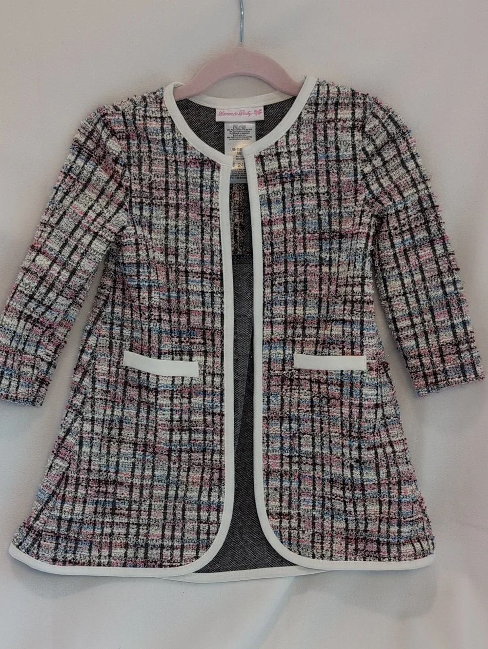Bonnie Baby Pink Multi Tweed Open-Front Coat Size 2T